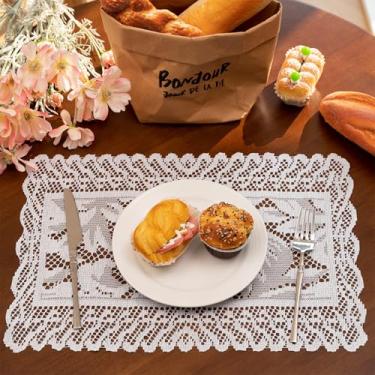 Imagem de 4 peças de jogo americano de renda para mesa de jantar vintage bordado floral toalha de mesa retangular para cozinha, sala de jantar, festa de chá, copo de casamento, decoração de vaso branco