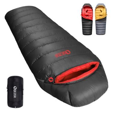 Imagem de QEZER Saco de dormir para adultos 600 enchimento de penugem saco de dormir para clima frio ultraleve com bolsa para mochila, acampamento, caminhada (1000 g enchimento de pluma-preto)