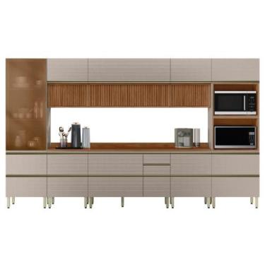 Imagem de Cozinha Modulada Proença 8 Peças com Cristaleira e Balcão 120cm - Dema