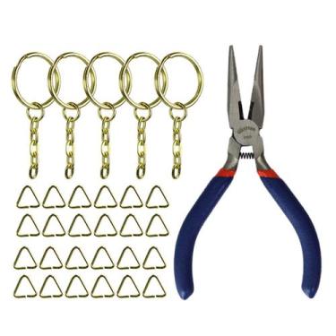 Imagem de Argola Dourada 23mm E Elo Triangular 100 Peças Com Alicate Bico Reto, 