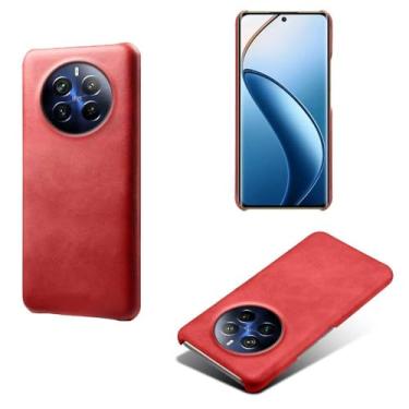 Imagem de Capa para OPPO Realme 12 Pro,Proteção contra quedas,Casca de volta de cor sólida simples,Design de couro de imitação de plástico-Red