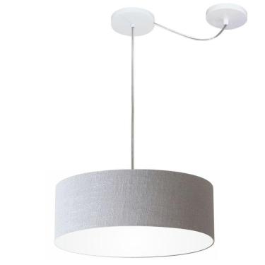 Imagem de Lustre Pendente Cilíndrico Com Desvio De Centro Vivare Md-4255 Cúpula Em Tecido 40x15cm - Bivolt Rustico-cinza 127/220v