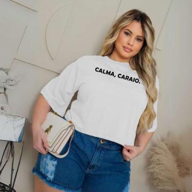 Imagem de Cropped Feminino Camiseta Curta Plus Size Com Estampa Moderna - Donna 