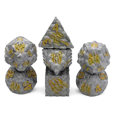 Imagem de CSITORWWE Dragon Scale Metal Dice Set-Dragon Claw,with Gift Metal Box for DND Dungeons and Dragon RPG MTG Tabletop Game (Grey)