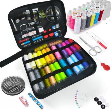 Imagem de Kit de Costura Completo 92 Peças com Estojo Preto, Linhas Coloridas Agulhas Tesoura Botões e Acessórios