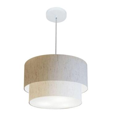 Imagem de Lustre Pendente Duplo Cilíndrico Vivare Md-4350 Cúpula Em Tecido 45x40cm - Bivolt Linho Bege 127/220v