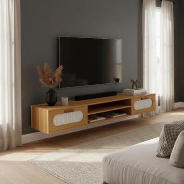 Imagem de Rack Suspenso Com Prateleira Central Em MDF Duas Gavetas - Jasper Move
