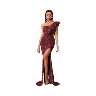 Imagem de Vestido Maxi Elegante De Festa Com Um Ombro, Renda E Lantejoulas Para 