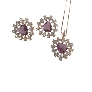 Imagem de Conjunto de Coração Feminino Banhado a Ouro 18k com Fusion e Zircônia, Design Moderno (verde)