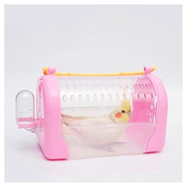 Imagem de Gaiola para pássaros, passeio panorâmico, gaiola de pássaro, papagaio, gaiola, portátil, transparente, pele de tigre, ninho de pássaro canário (cor: Rosa)