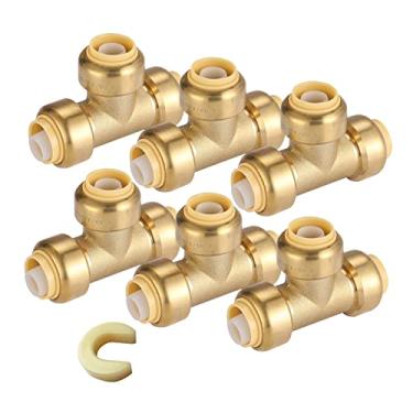 Imagem de GUOFIS Camiseta pushfit de 1,9 cm, pacote com 6 camisetas de latão PEX com 1 clipe de desconexão, acessórios de encanamento de pressão para conexão para PEX, cobre, CPVC