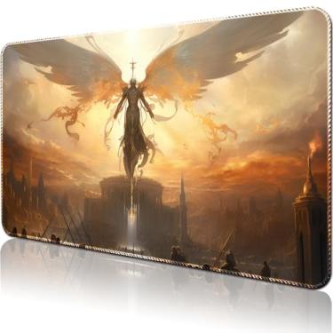 Imagem de April Space Playmat Board Game MTG Duel Playmat Trading Card 23.6 x 13.8in Game Mat Stitching Edges Compatible for TCG CCG RPG OCG with Card Zones +Includes Storage Bag (Angel Redemption,No Zone)