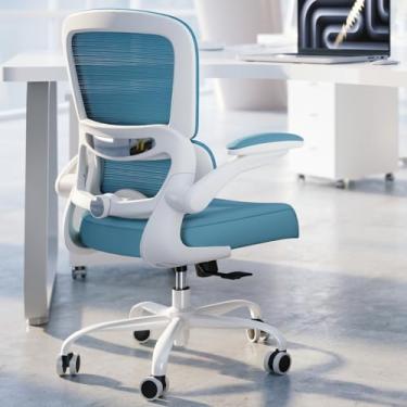 Imagem de TRALT Cadeira de escritório – Cadeira de mesa ergonômica com suporte lombar ajustável, cadeira de computador de malha, cadeiras executivas para escritório em casa, suporte lombar confortável, azul