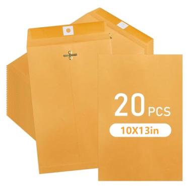 Imagem de Pacote com 20 envelopes de manilla de 25 x 33 cm, envelopes kraft com fecho de fecho e selo de goma, envelopes grandes de 12,7 kg para escritório, escola, negócios e uso doméstico