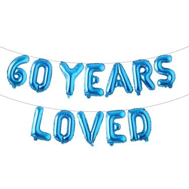Imagem de Faixa de balão amada por 60 anos, guirlandas de glitter multicolorido para artigos de decoração de festa de aniversário de 60 anos/casamento (60 ANOS AMADOS azul)