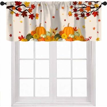 Imagem de Djaby Cortinas de janela com saia de abóbora, Dia de Ação de Graças, outono, folha de bordo, bolso para varão, saia curta, tratamentos para quarto, banheiro, sala de estar, cozinha, 137 x 45 cm