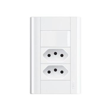 Imagem de Interruptor Simples e Tomada Dupla 2P+T 10A Fame Modulare com Placa 4x