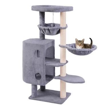 Imagem de Árvore para gatos com dois condomínios e duas redes, postes para arranhar, torre para gatos de vários níveis com poleiro espaçoso, torre de árvore para gatos internos, móveis para gatos que economizam