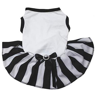 Imagem de Petitebella Camisa lisa preta branca listrada tutu filhote de cachorro vestido (branco/listras, 3GG)