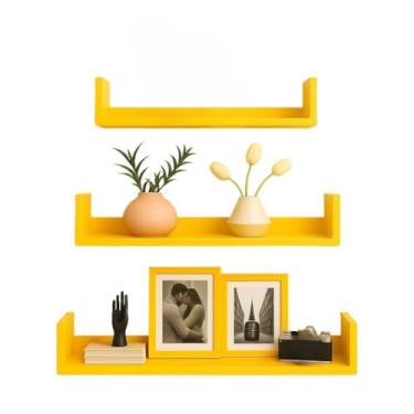Imagem de prateleira modelo U em MDF Kit 3 Prateleiras U para Organização de Ambientes (amarelo escuro)