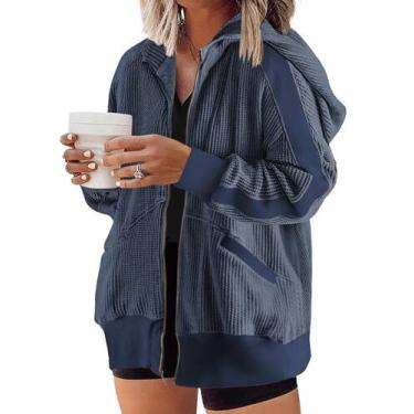 Imagem de Jaqueta feminina com capuz Eytino Plus Size Waffle Knit