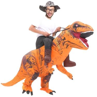 Imagem de MXoSUM Fantasia inflável de dinossauro para adultos, fantasia de dinossauro, fantasia de dinossauro para o Dia das Bruxas, Marrom, for Adult Height: 150cm-200cm)