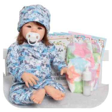 Imagem de Boneca Reborn Realista Silicone Fio a Fio Pijama Unicórnio - Cegonha R