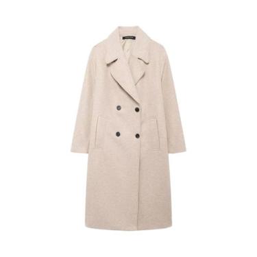 Imagem de Casaco Longo de Lã Feminino - Vintage, Quente, com Lapela e Bolso Dupl