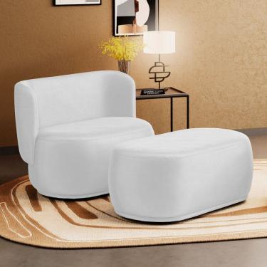 Imagem de Namoradeira com Puff Orgânico Molly 02 Lugares Couríssimo Branco - Desk Design