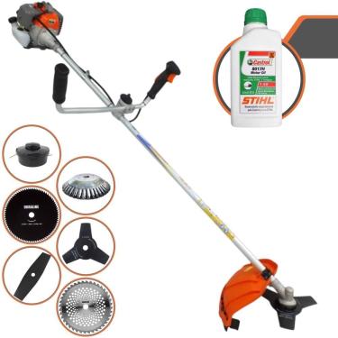 Imagem de Roçadeira Lateral Vulcan VP330-P 33cc Com Lâmina Facão, Lâmina 3 Pontas, Lâmina 40 Dentes de Vídea, Lâmina 80 Dentes + Escova de Aço + ÓLEO STIHL 2T