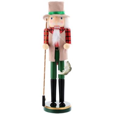 Imagem de Blosssound Decorações de Natal, quebra-nozes, quebra-nozes de madeira, estatueta de pescador, design de vara de pescador, enfeite de Natal para mesa, mesa de trabalho, artigos de festa de Natal e
