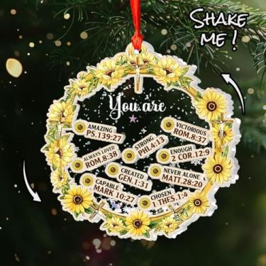 Imagem de Jesuspirit Enfeite de coqueteleira cristão – You are Scripture Grinalda com girassóis e versículos da Bíblia | Presente de enfeite de cruz de Natal 3D para amigos ou familiares