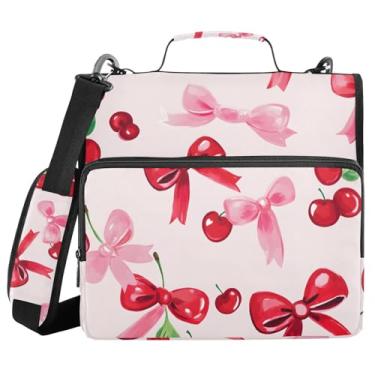 Imagem de Fichário de 3 anéis com estampa de laços de cereja, com alça de ombro, capacidade para 500 folhas, organizador de arquivos