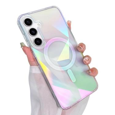 Imagem de Heaofei Capa fofa para Samsung Galaxy S25 FE para mulheres e meninas [compatível com Magsafe] Capa de telefone magnética brilhante brilhante com glitter transparente para meninas e meninas, geometria