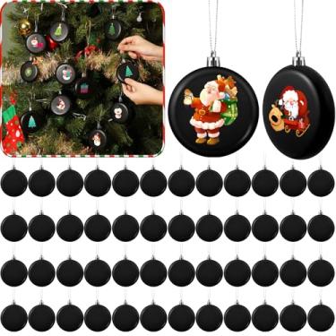 Imagem de VioraWhite 48 peças de enfeites de Natal DIY de 8,15 cm, enfeite de bola preta, discos planos de plástico fosco, enfeites de pendurar para árvore de Natal, decorações faça-você-mesmo, artesanato