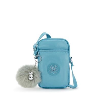 Imagem de Kipling Minibolsa feminina Tally, mini bolsa transversal leve, bolsa de telefone de nylon, Aqua Tides Metallic, 4.25''L x 6.75''H x 0.75''D