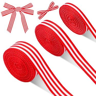 Imagem de Whaline 3 rolos de fitas de gorgorão de Natal 30 jardas fita de artesanato de tecido listrado de hortelã-pimenta fita de presente vermelha branca para decoração de festa de arco de guirlanda, 1 cm 1,8