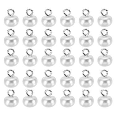 Imagem de Botões de pérola de 10 mm, 100 peças de botões grandes feitos à mão com botões grandes feitos à mão, pérola sintética branca com haste para artesanato, costura, roupas, camisola, suéter de Natal