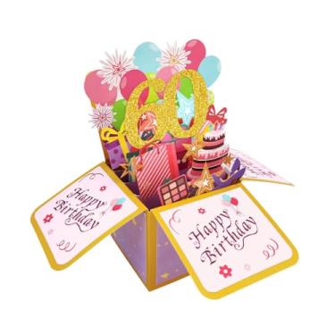 Imagem de 60º Cartão 3D Feliz Aniversário Doce com Cartão e Envelope Presente para Mulheres Mãe Avó