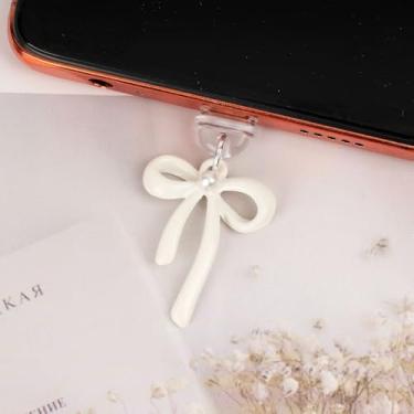 Imagem de Borboleta de desenho animado para interface Apple Plug de poeira pingente decoração acessórios de telefone para iPhone 16 15 Samsung Dust Plug, branco leitoso