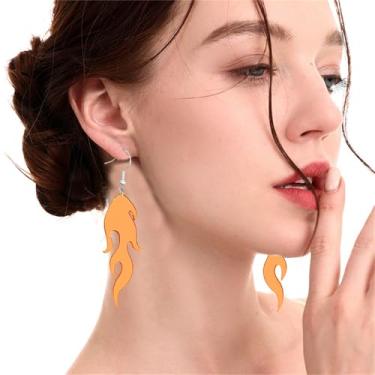 Imagem de Brincos de fogo de chama para mulheres, leve, acrílico, punk, elemento fogo, exagerado, Halloween, cosplay, festa, bijuteria, Middle, Acrílico, Sem pedra preciosa