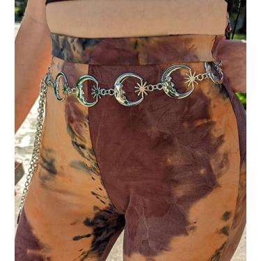 Imagem de Cinto de corrente de prata para mulheres, moda plus size, correntes de cintura douradas, metal, lua, sol, camadas, cinto, cinto moderno para mulheres