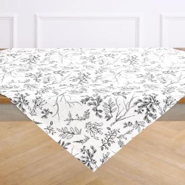 Imagem de Solino Home Toalha de mesa de Natal 100% linho puro 132 x 132 cm - toalha de mesa preta/branca - toalha de mesa quadrada feita à mão e lavável na máquina - estampa de floresta de inverno