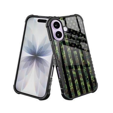 Imagem de LANJINDENG Capa compatível com iPhone 17 verde exército camuflagem bandeira americana design para homens meninos [amortecedor à prova de choque] [anti-arranhões] [antiderrapante] capa de proteção