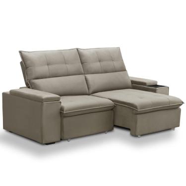 Imagem de Sofá Retrátil Reclinável Para Sala 3 Lugares 210cm Niels F04 Veludo Marrom Claro - Lyam Decor