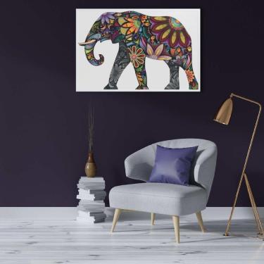 Imagem de Quadro Elefante Em Flores 60x40 Cm Vidro Impresso