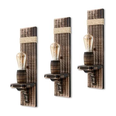 Imagem de Kit 3 Luminárias De Parede Colonial De Madeira Rústica Retrô