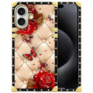 Imagem de WANKBLC Capa para iPhone 17 luxuosa decoração dourada para meninas mulheres TPU macio à prova de choque protetor rígido PC traseira para iPhone 17 padrão louco brilhante rosa rosa borboleta fundo de