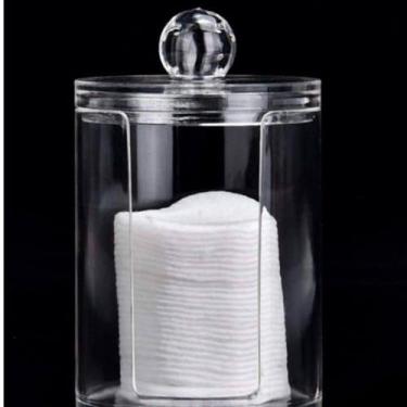 Imagem de Porta Discos de Algodão e Hastes Flexíveis, Acrílico Transparente, 8,5 x 7 cm, com Tampa Esférica, para Banheiro e Penteadeira