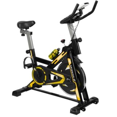 Imagem de Bicicleta Ergométrica para Spinning, Roda de Inércia 13kg, Capacidade 120kg, Preta e Vermelha, 8 Níveis de Resistência (Amarelo)